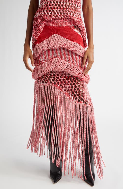 Diotima Medusa Loop & Fringe Crochet Midi Skirt in Hibiscus-White 