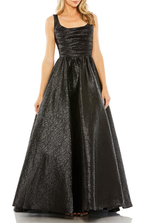 Metallic Pleated Bodice Ballgown