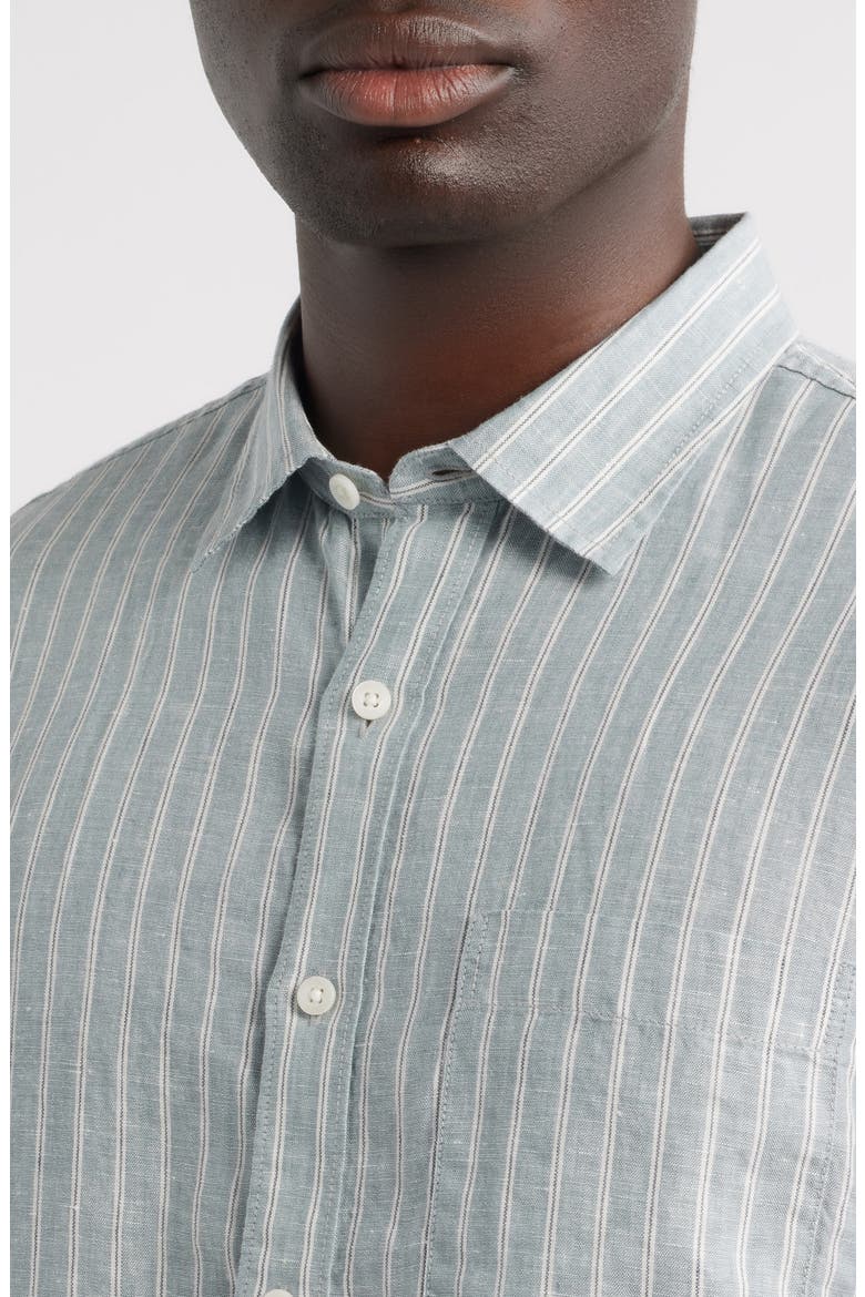 Pinstripe Linen Button-Up Shirt, Alternate, color, BLUE SPRUCE CLIFF STRIPE