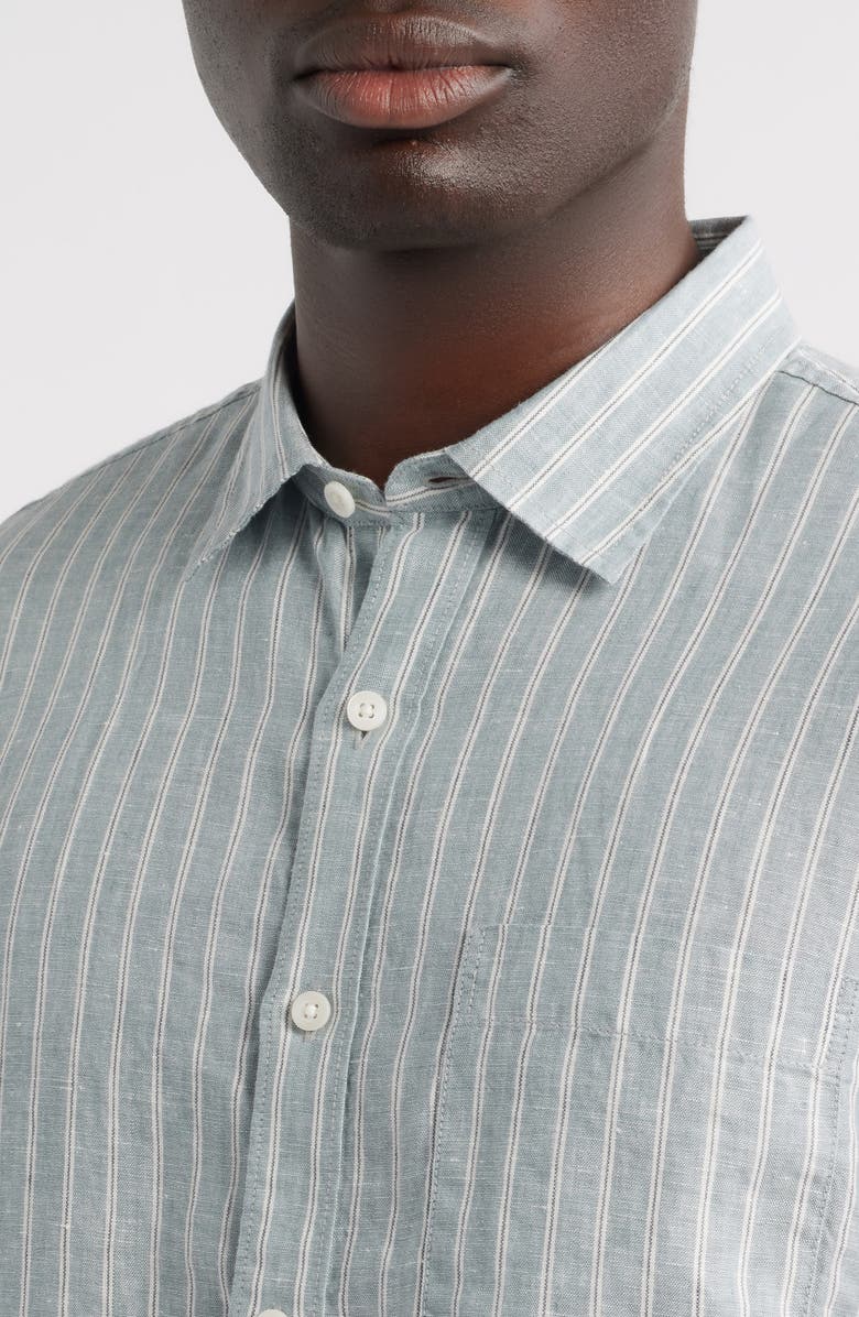 Nordstrom Pinstripe Linen Button-Up Shirt, Alternate, color, Blue Spruce Cliff Stripe