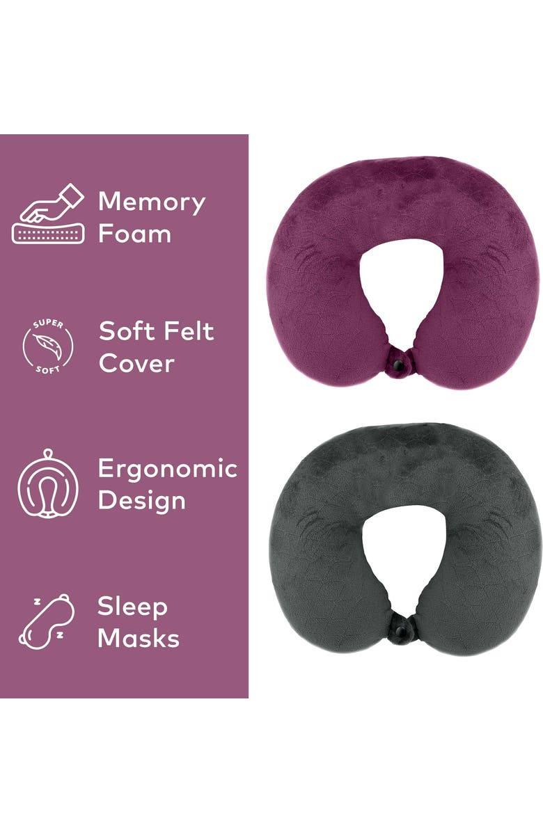 PURSONIC 2 Memory Foam Travel Pillows with Sleep Masks, Alternate, color, Grey