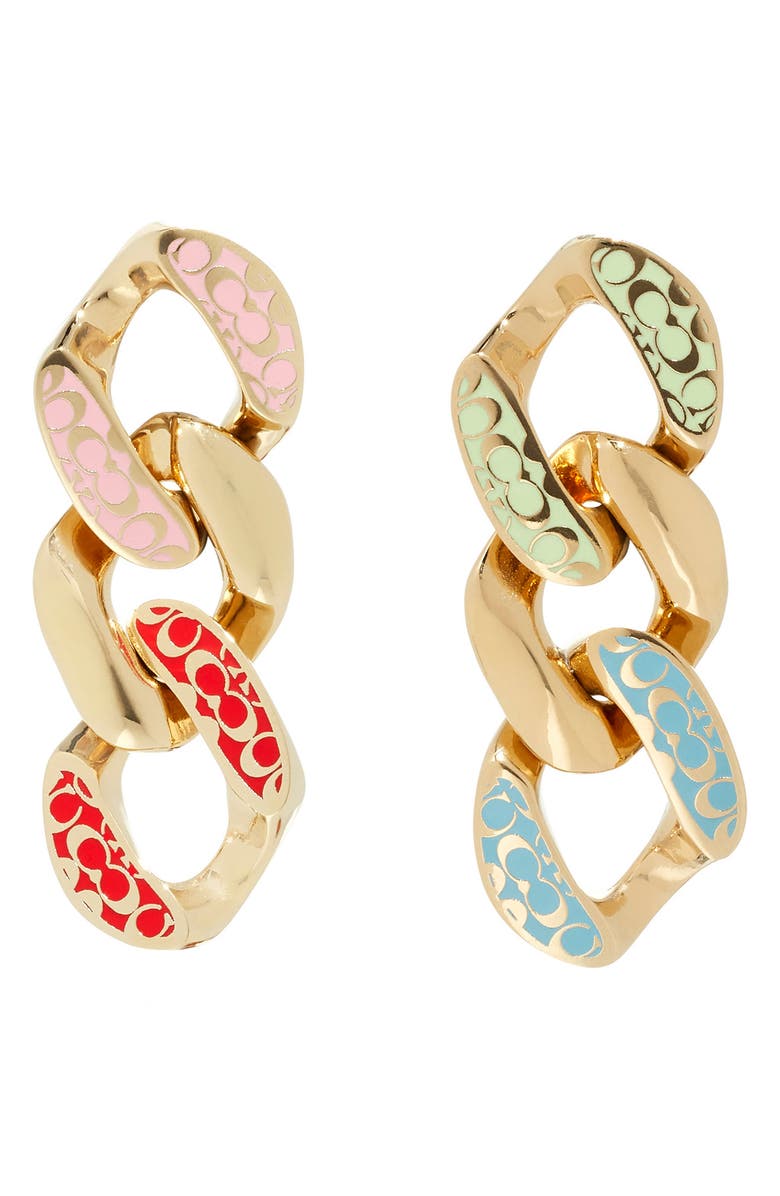 COACH Logo Quilt Mistmatched Link Earrings, Main, color, 