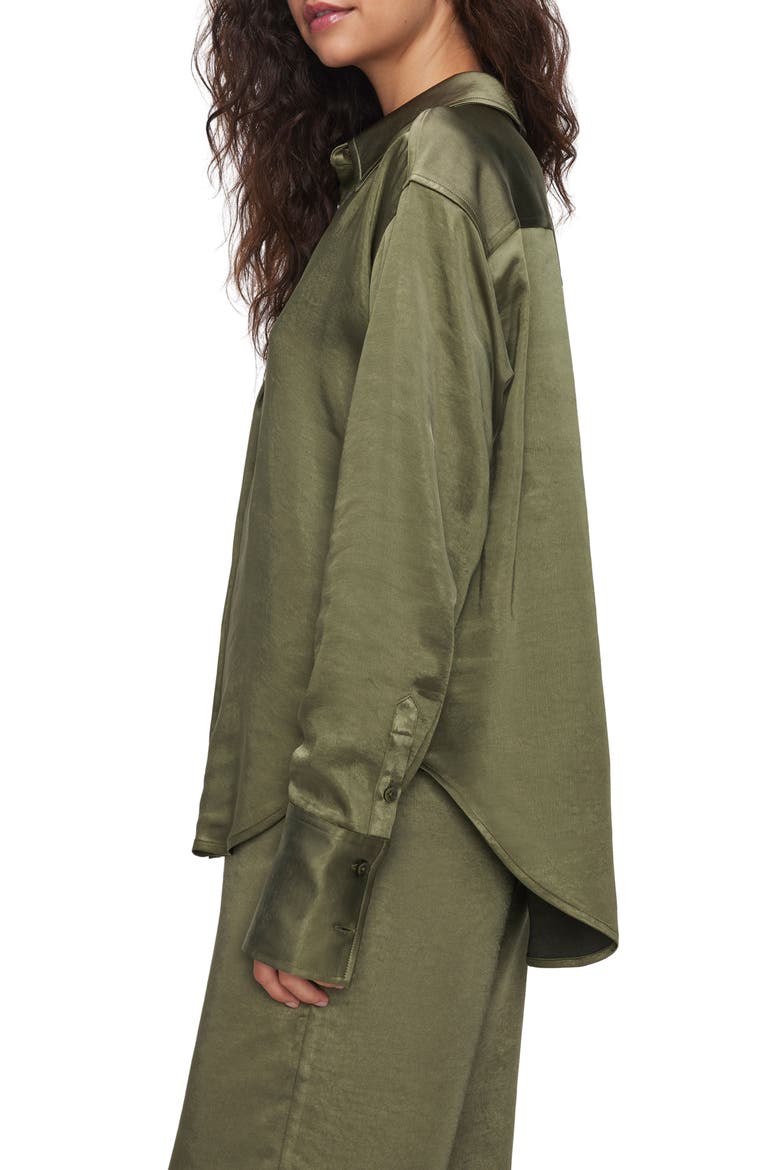 Washed Satin Button-Up Shirt, Alternate, color, JUNIPER GREEN001