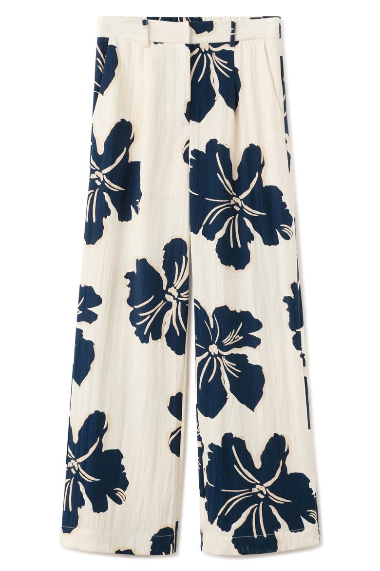Placed Floral Pants, Alternate, color, OFF WHITE