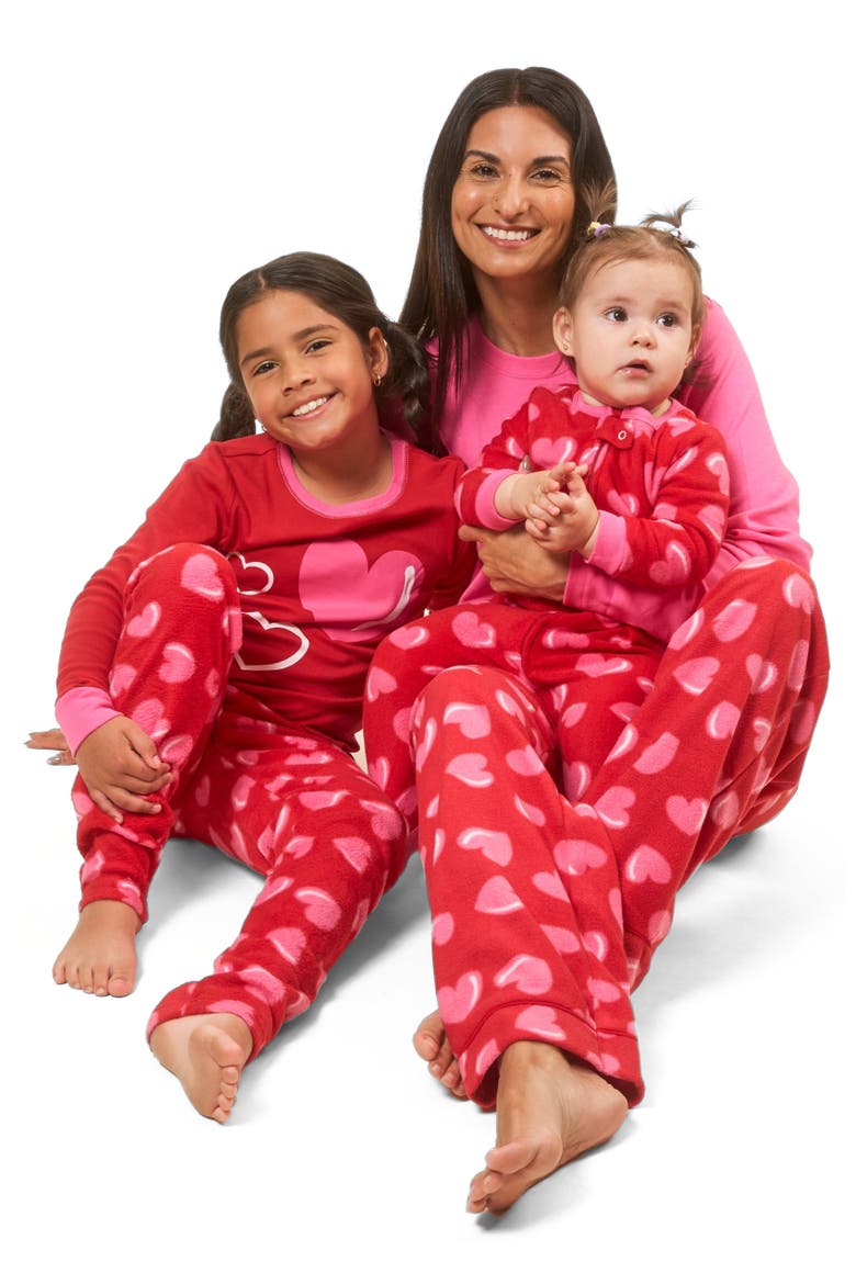Women's Cotton Top & Fleece Pants Printed Matching Family Holiday Pajama Set, Alternate, color, Heart