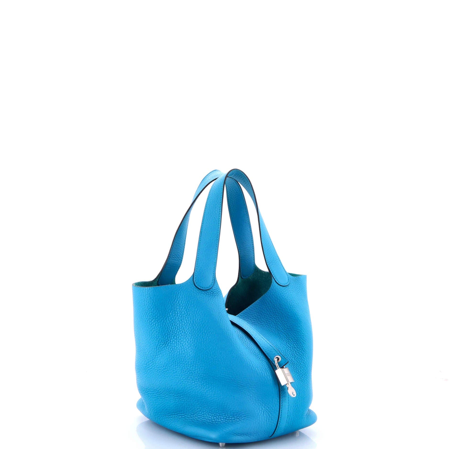 Pre-Owned Hermes Picotin Lock Bag Clemence MM, Alternate, color, Bleu Zanzibar