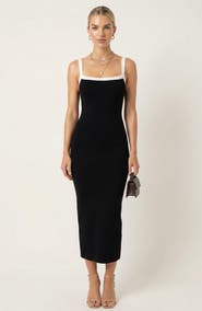 Modenaire Square Neck Contrast Trim Midi Dress