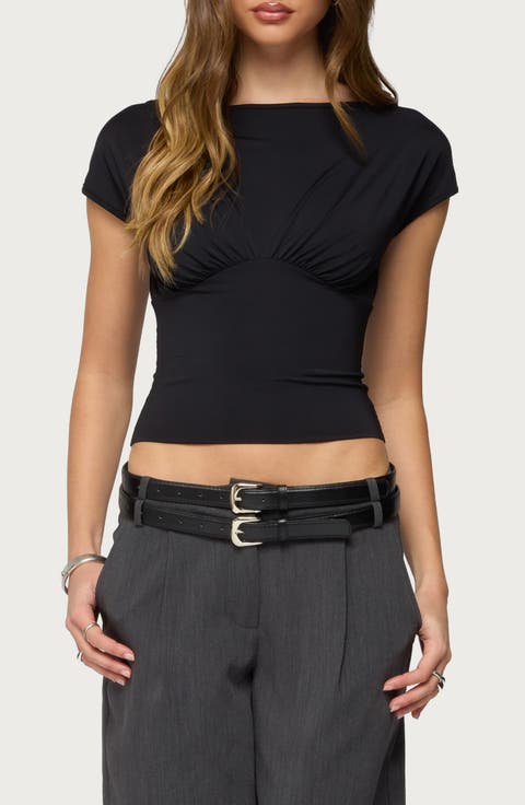 Leonah Ruched Boat Neck Crop Top