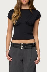 EDIKTED Leonah Ruched Boat Neck Crop Top