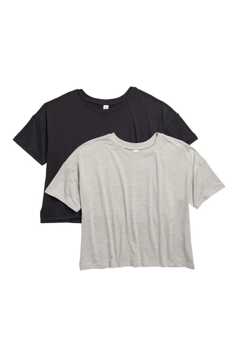 2-Pack Deluxe Cropped T-Shirts, Main, color, HTR.GREY/BLACK