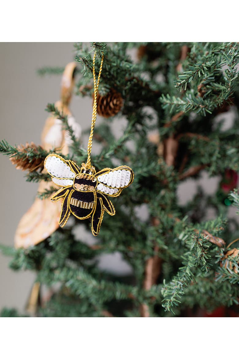 Larissa Plush Bee Beaded Felt Ornament - Embroidered, Alternate, color, Yellow