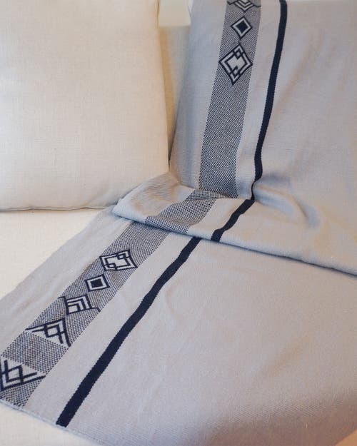 Voz Wide Diagonal Alpaca Blanket In Opal/navy