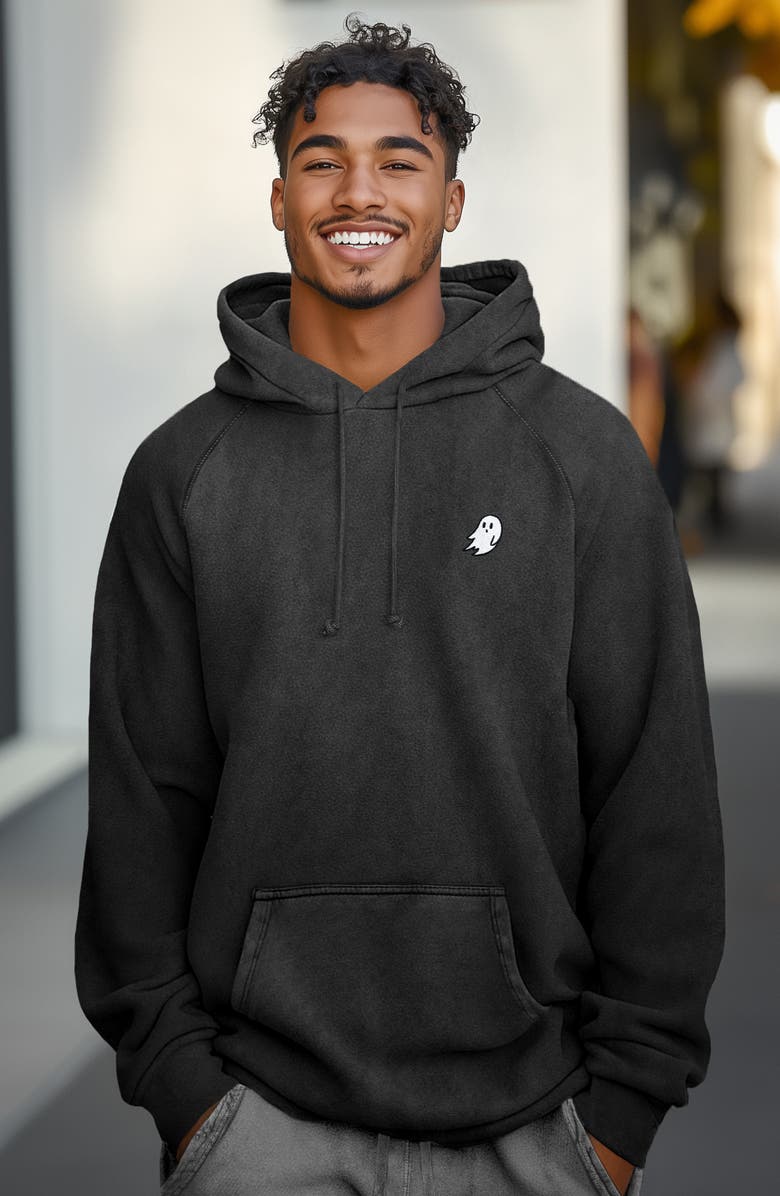 Dalix Ghost Mens Mineral Washed Hoodie, Alternate, color, Black