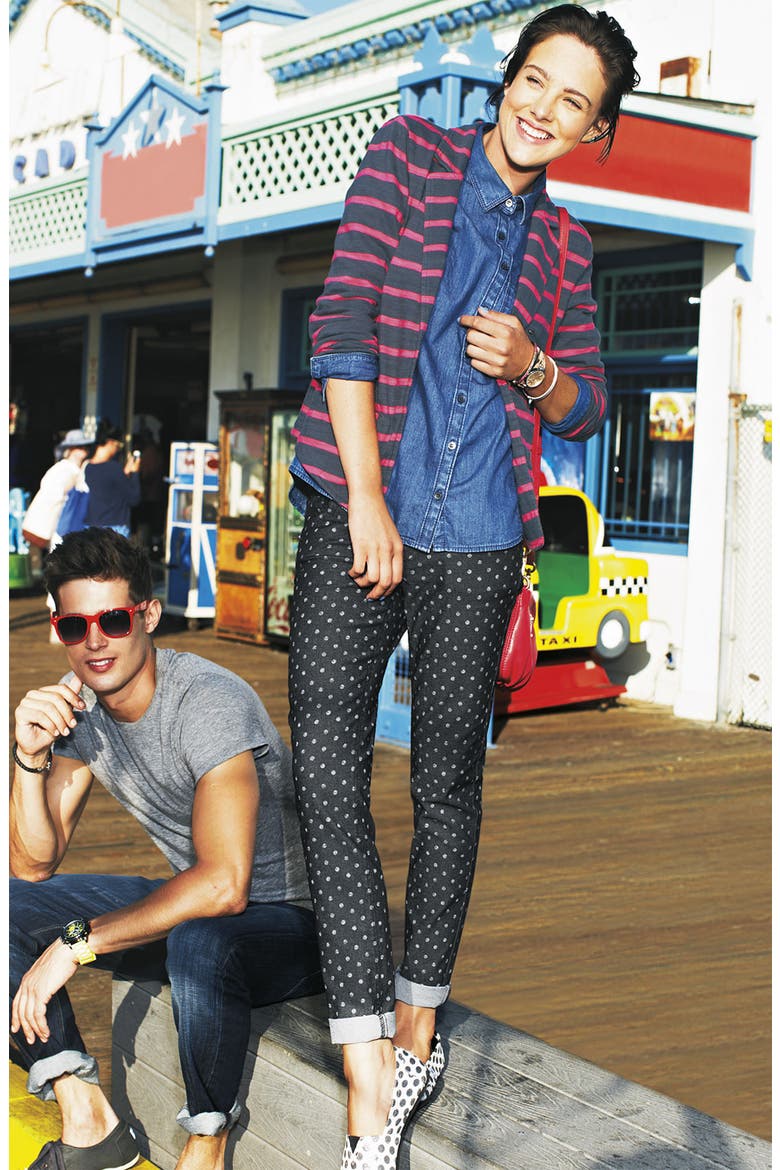 Dot Print Skinny Jeans (Nordstrom Exclusive), Alternate, color, BLACK