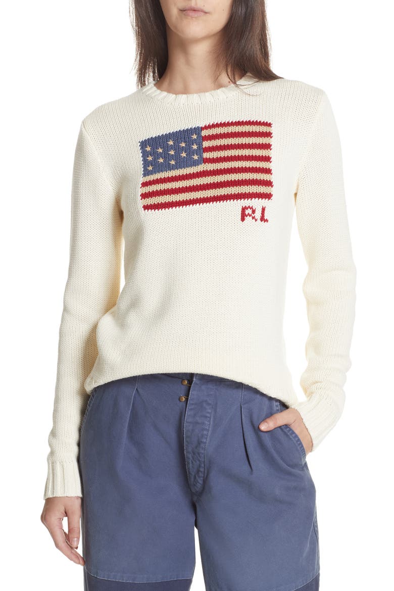 Flag Sweater, Main, color, CREAM MULTI