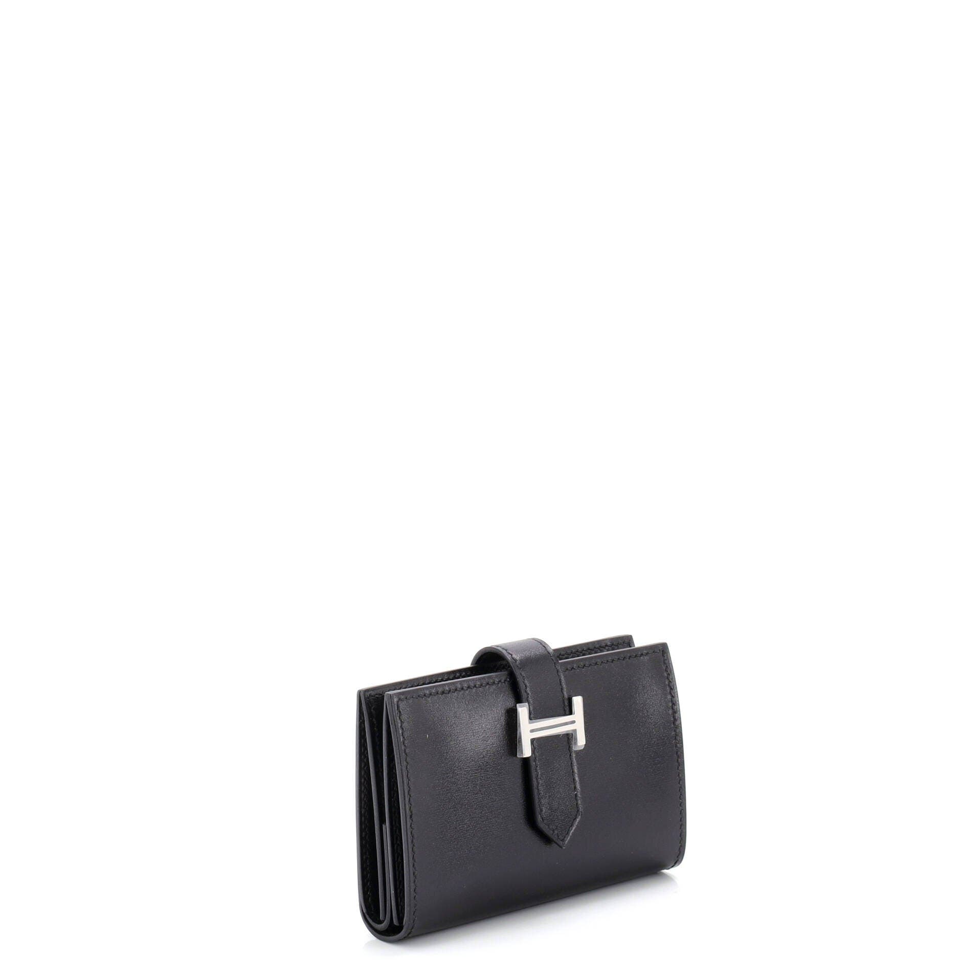 Pre-Owned Hermes Bearn Wallet Box Calf Compact, Alternate, color, Noir