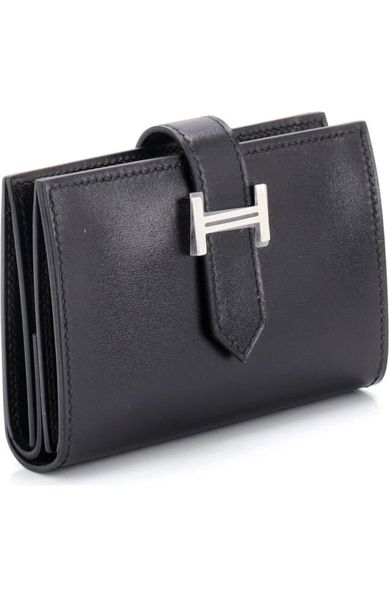 Pre-Owned Hermes Bearn Wallet Box Calf Compact, Alternate, color, Noir