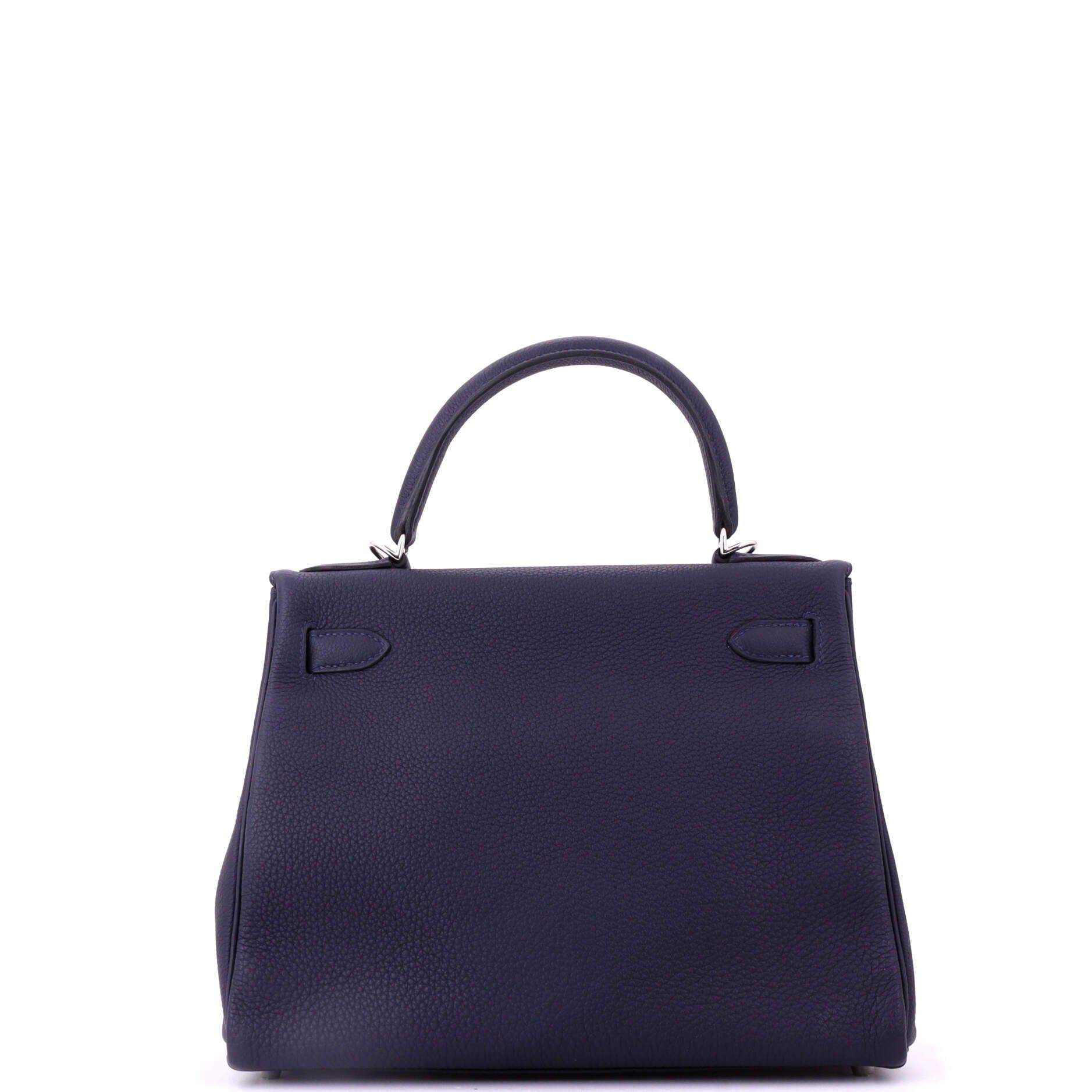 Pre-Owned Hermes Kelly Handbag Blue Togo with Palladium Hardware 28, Alternate, color, Bleu Nuit