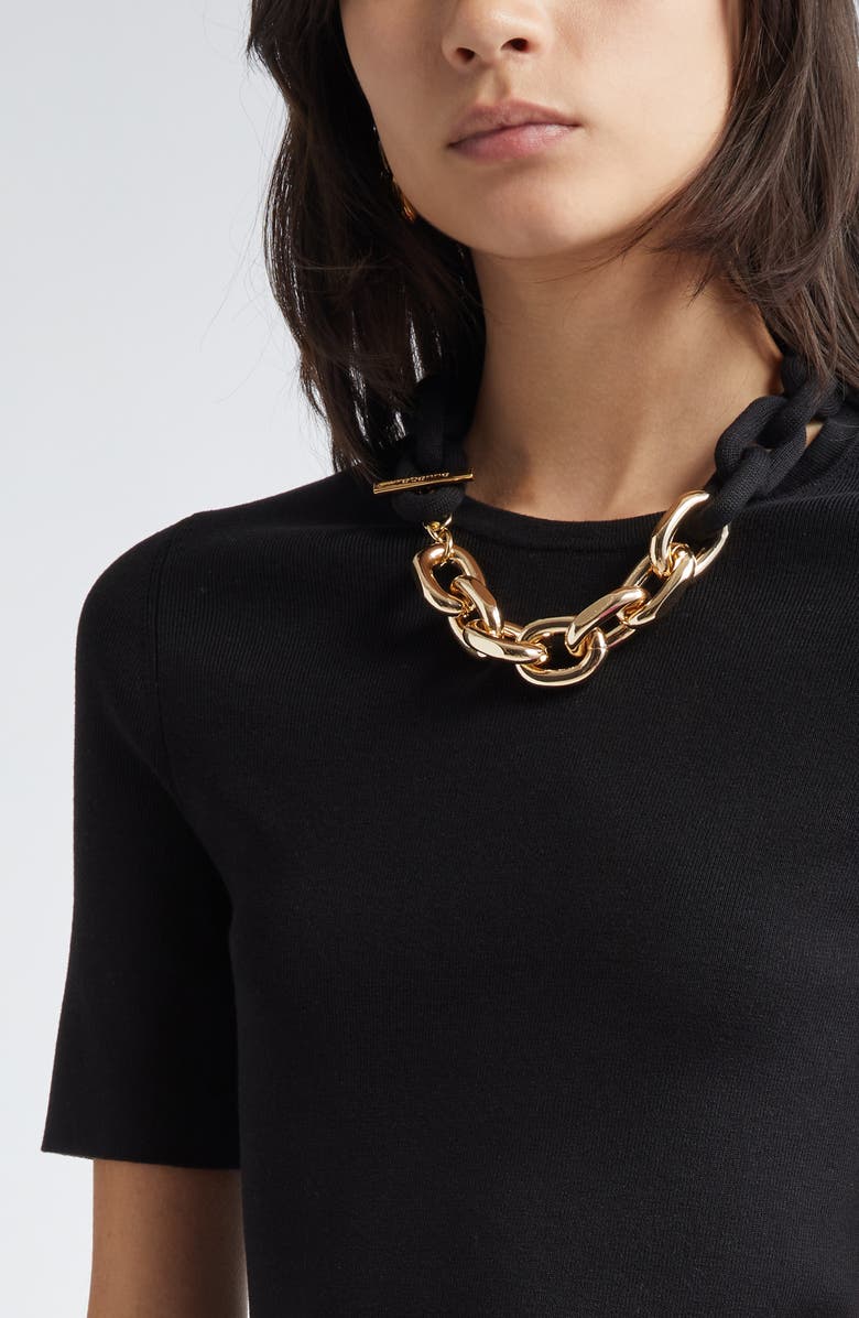 Rabanne Chain Detail Silk & Cotton Rib Top, Alternate, color, 