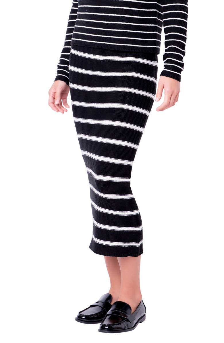 English Factory Stripe Sweater Skirt, Alternate, color, Black/ White