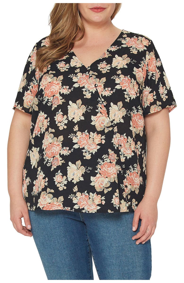 Pleione Short Sleeve Floral Print Blouse, Main, color, 