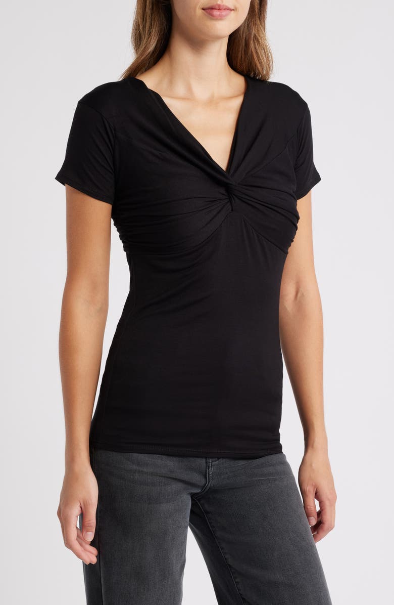 Loveappella Twist Detail Stretch Detail Top, Main, color, Black
