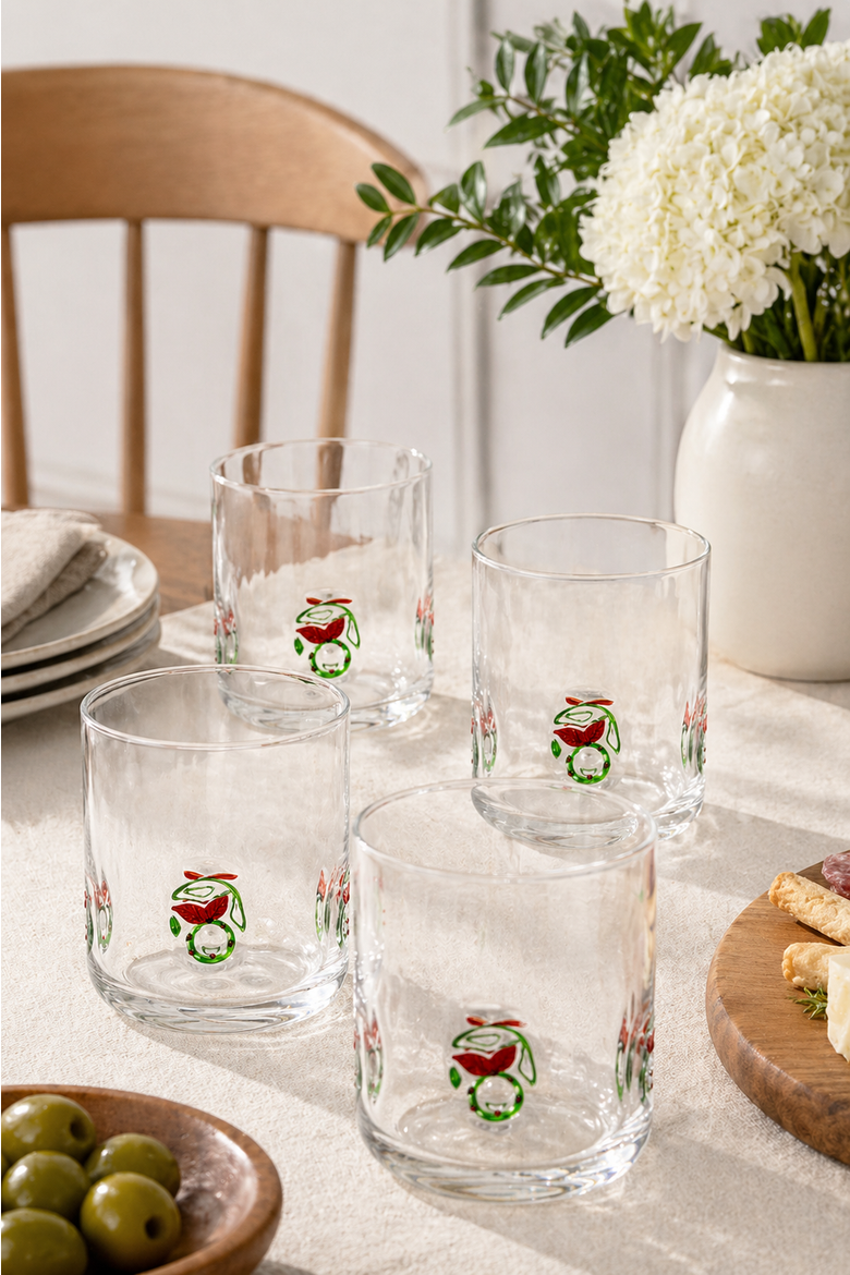 Wreath Icon Glass, Set of 4, Alternate, color, Multi