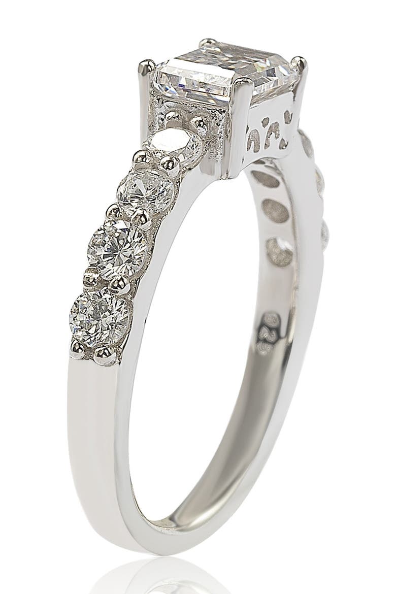 Sterling Silver Emerald-Cut CZ Center Stone Engagement Ring, Alternate, color, WHITE