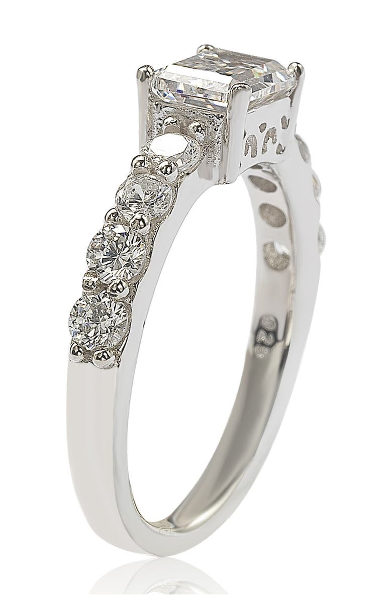 SUZY LEVIAN Sterling Silver Emerald-Cut CZ Center Stone Engagement Ring, Alternate, color, White