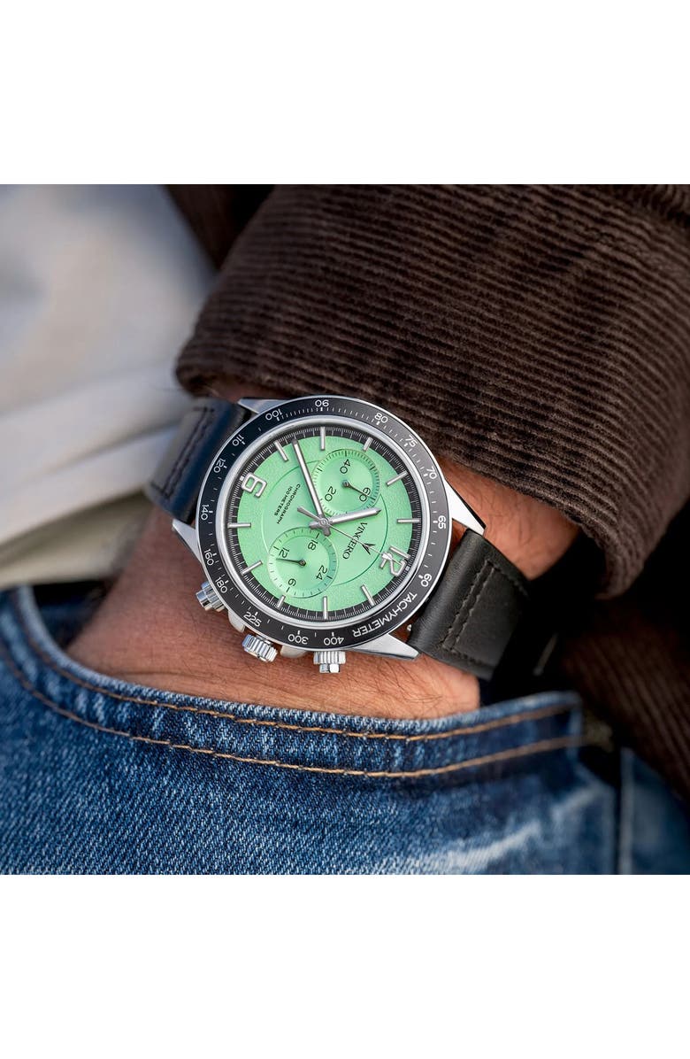 Vincero The Apex Prism Chronograph Leather Strap Watch, 42mm, Alternate, color, Frosted Jade