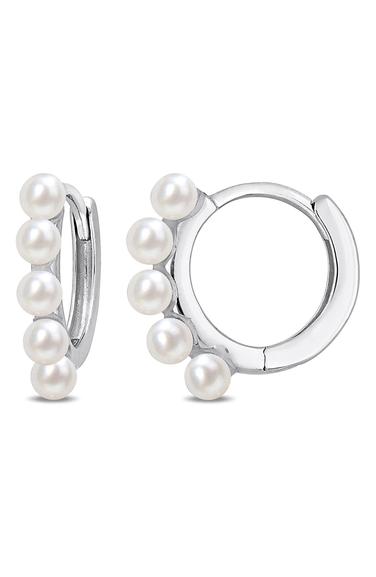 DELMAR Sterling Silver 2-2.5mm Cultured Freshwater Pearl Hoop Earrings