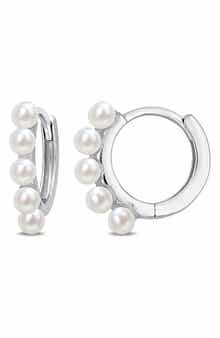 DELMAR Sterling Silver 2-2.5mm Cultured Freshwater Pearl Hoop Earrings