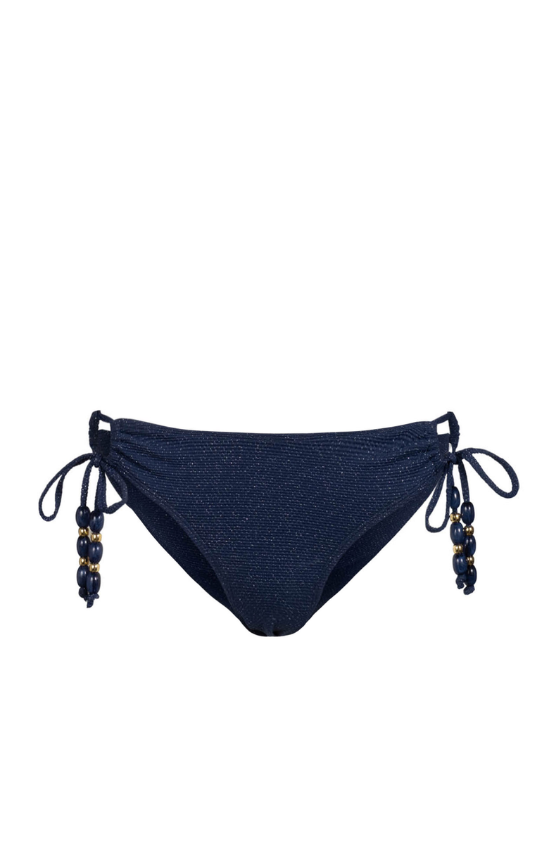 Change of Scenery Taryn Beaded Side-Tie Lowrise Hipster Bikini Bottom, Main, color, Marine Blue Metallic
