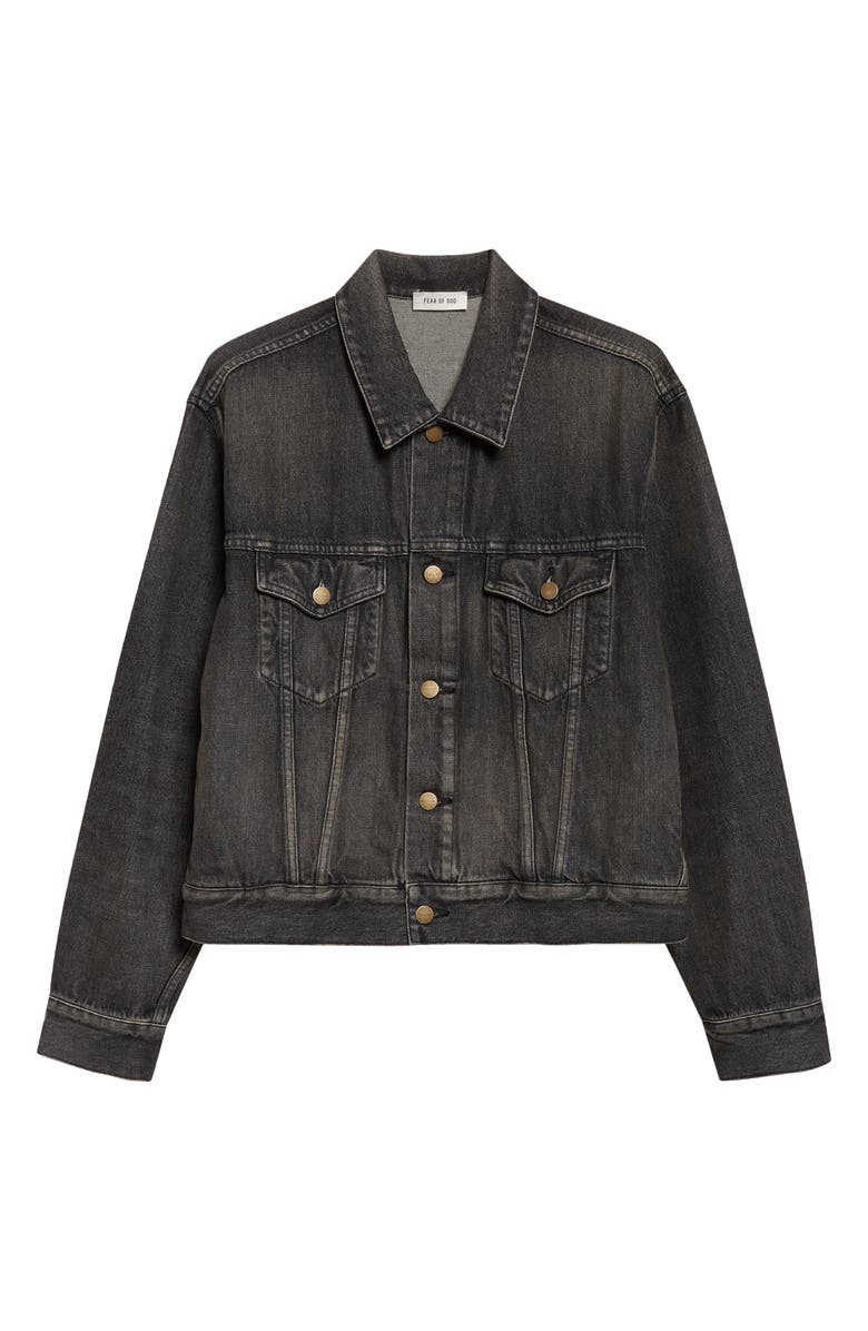 Fear of God Denim Trucker Jacket, Main, color, Worn Black Worn Black