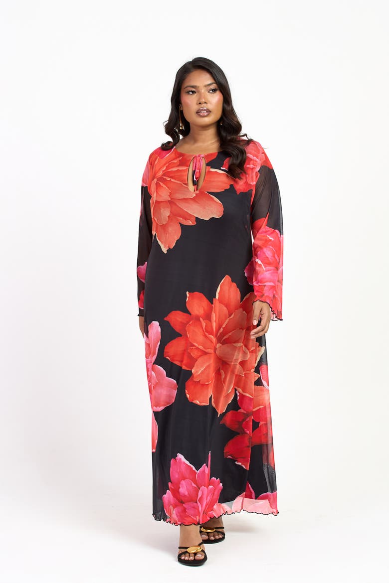 Plus Size Long Sleeve Floral Maxi Dress, Alternate, color, Black