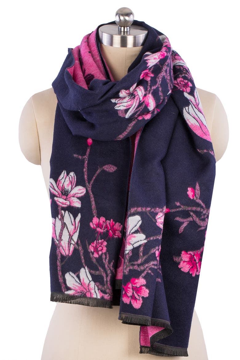 Floral Pattern Reversible Scarf, Alternate, color, NAVY COMBO