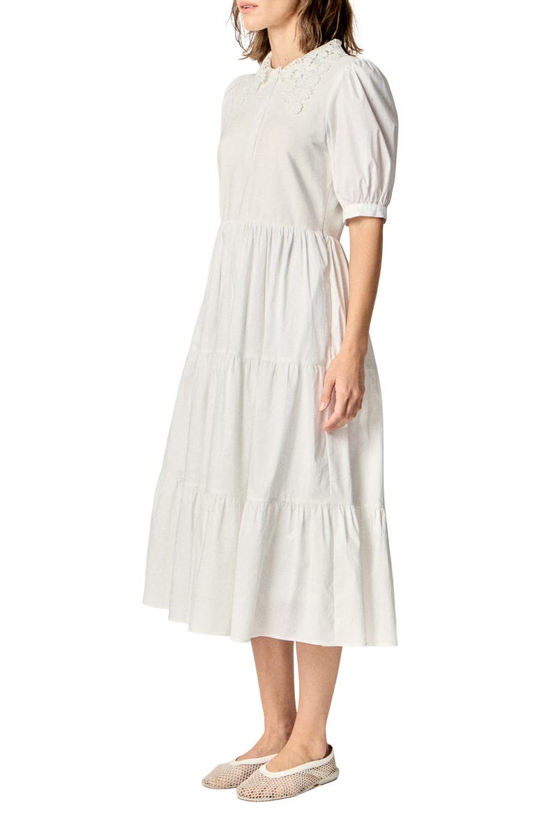 Short Sleeve Mixed Media Midi Dress, Alternate, color, WHITE