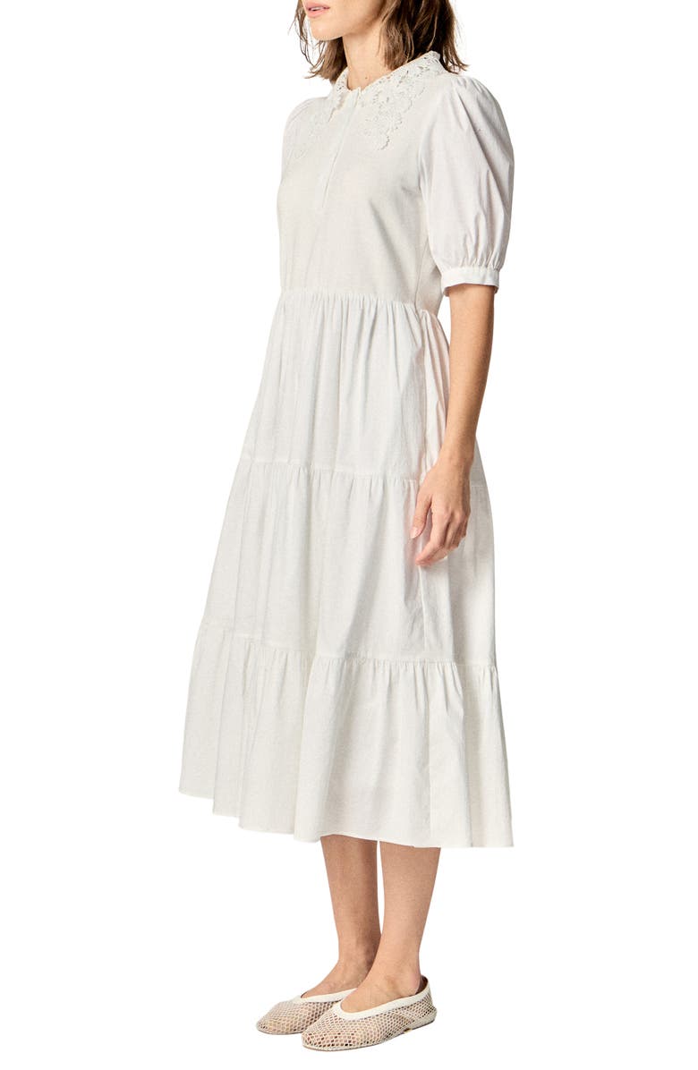 English Factory Short Sleeve Mixed Media Midi Dress, Alternate, color, White