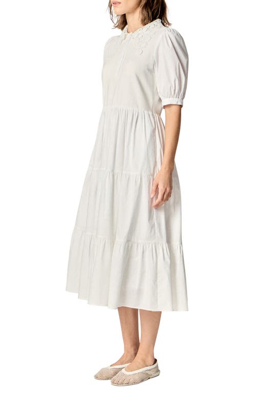 English Factory Short Sleeve Mixed Media Midi Dress In White