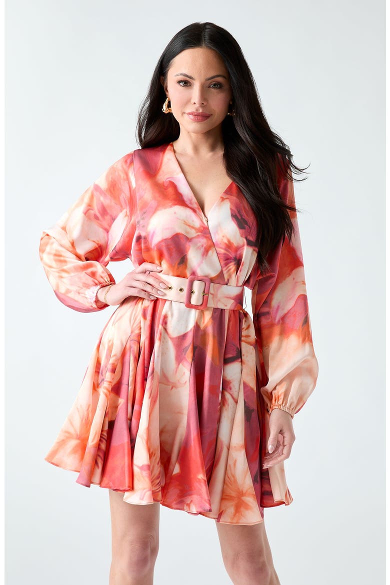 Estella Print Belted Fit & Flare Dress, Alternate, color, PINK MULTI