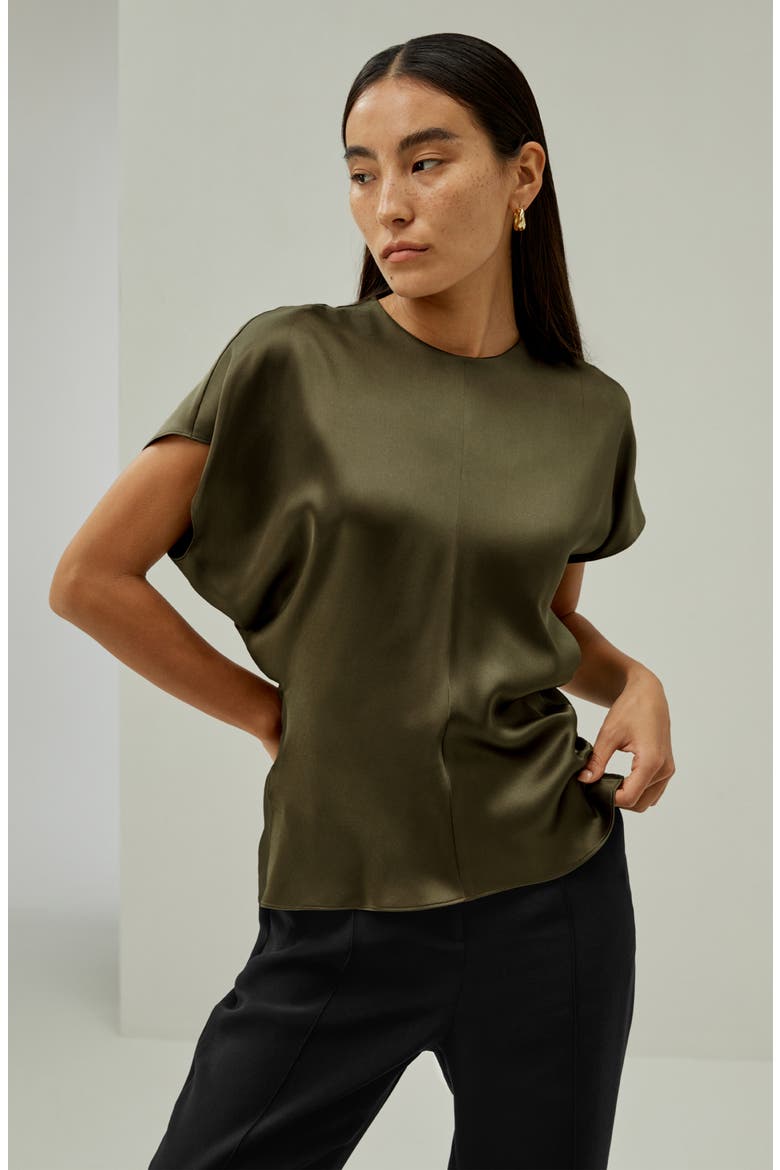 Women's Short Batwing Sleeve Silk Contour Top, Alternate, color, Pine