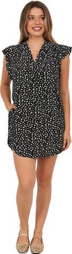 24seven Comfort Apparel Womens Essential Dots Print V-Neck Round Hem Mini Pocket T-Shirt Dress