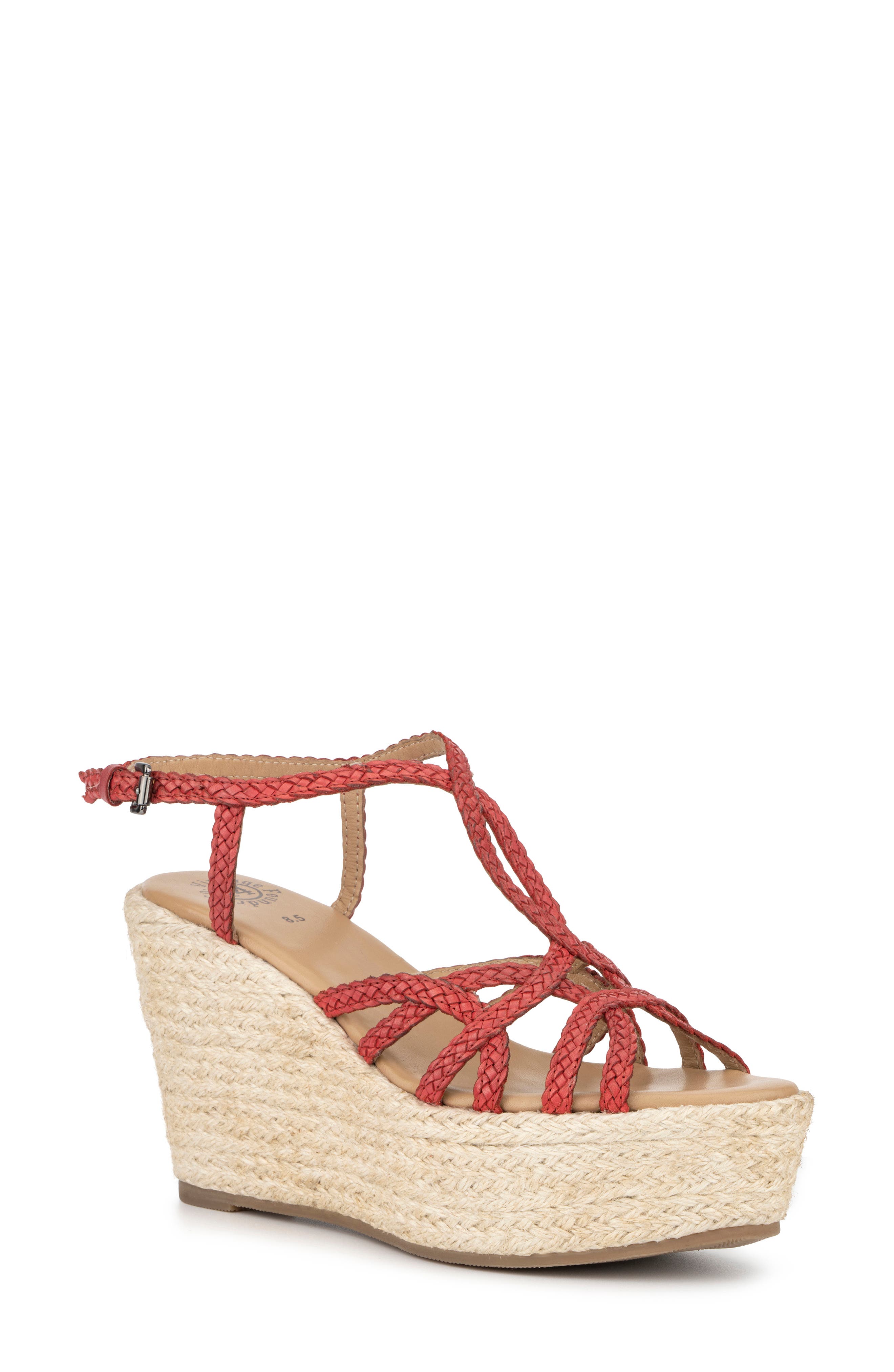 VINTAGE FOUNDRY Eloise Leather Espadrille Platform Wedge Sandal, Main, color, Red