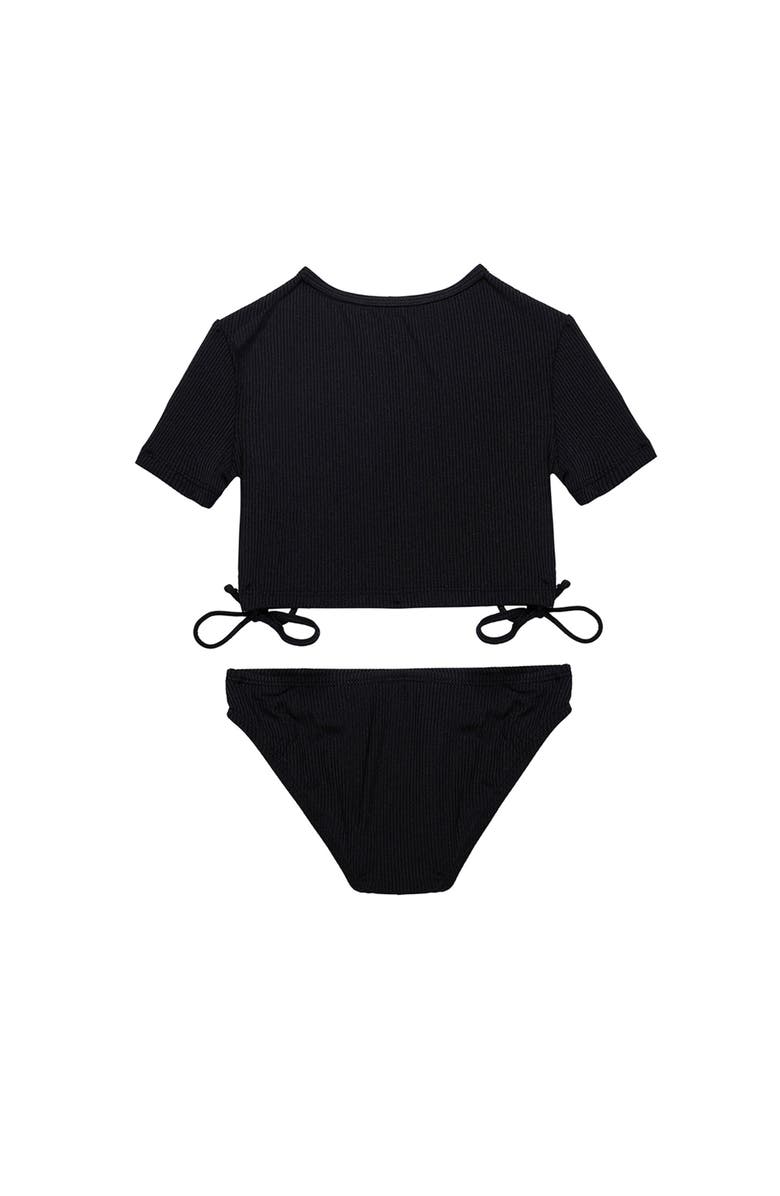 Gottex Kids Freya Rib Short Sleeve Side Tie Swim Set, Alternate, color, Black