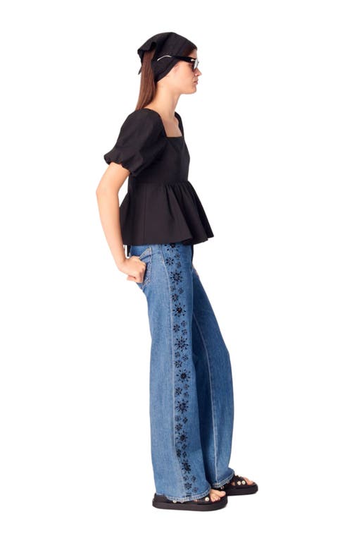 Maje Embroidered Jeans With Rhinestones In Blue