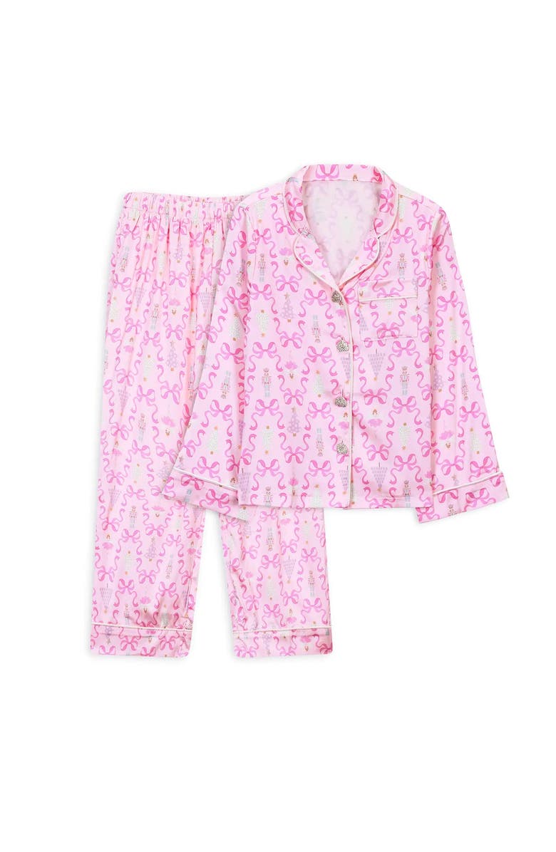 Preppy Goose Nutcracker Satin Long Sleeve Pajama Pant Set, Alternate, color, Light Pink
