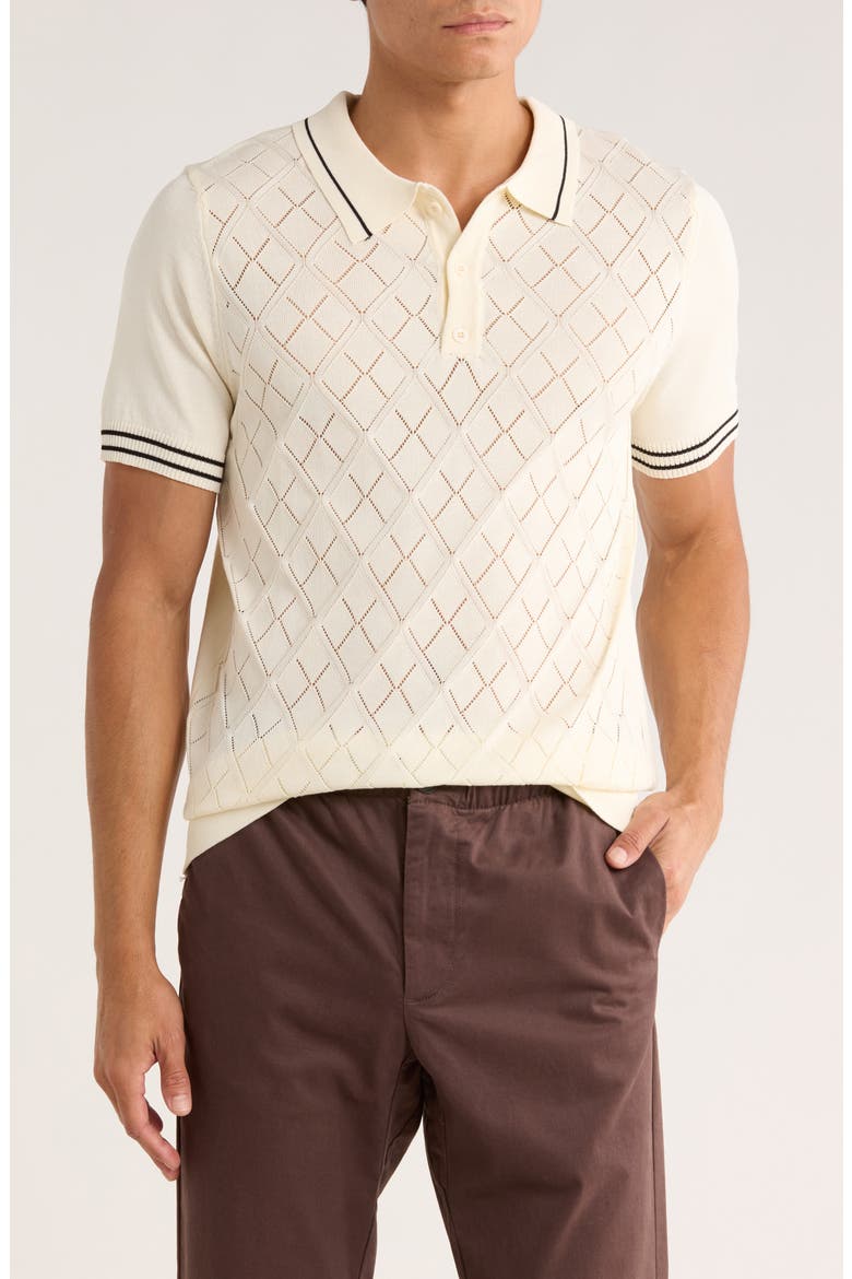 Tipped Diamond Knit Short Sleeve Sweater, Main, color, VANILLA