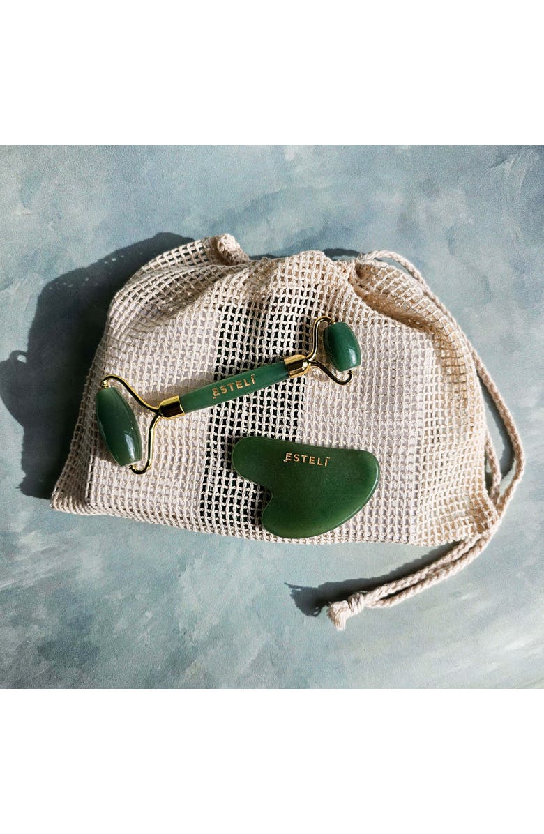 Esteli Aventurine Roller and Gua Sha Set, Alternate, color, Dark Green