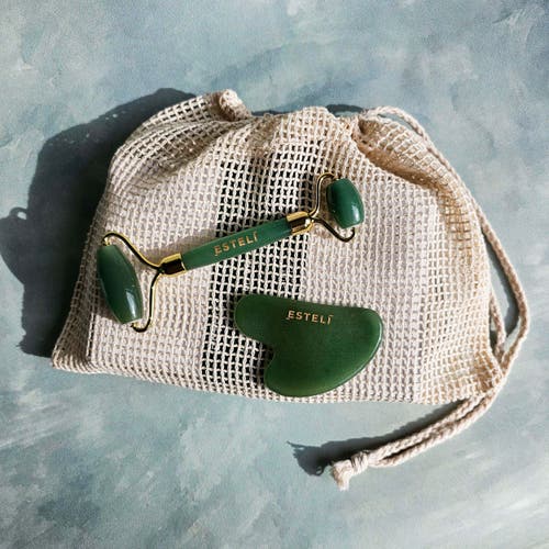 Esteli Aventurine Roller And Gua Sha Set In Dark Green