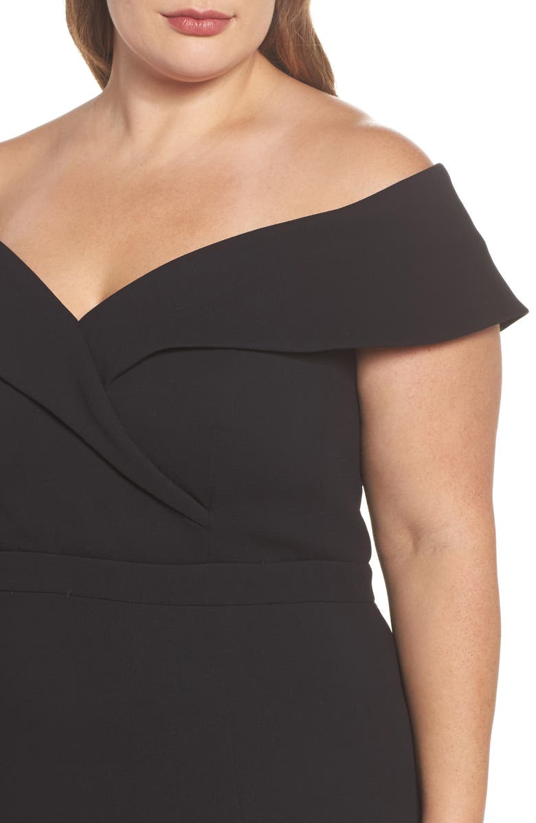 Xscape Evenings Xscape Off the Shoulder Front Slit Crepe Dress, Alternate, color,